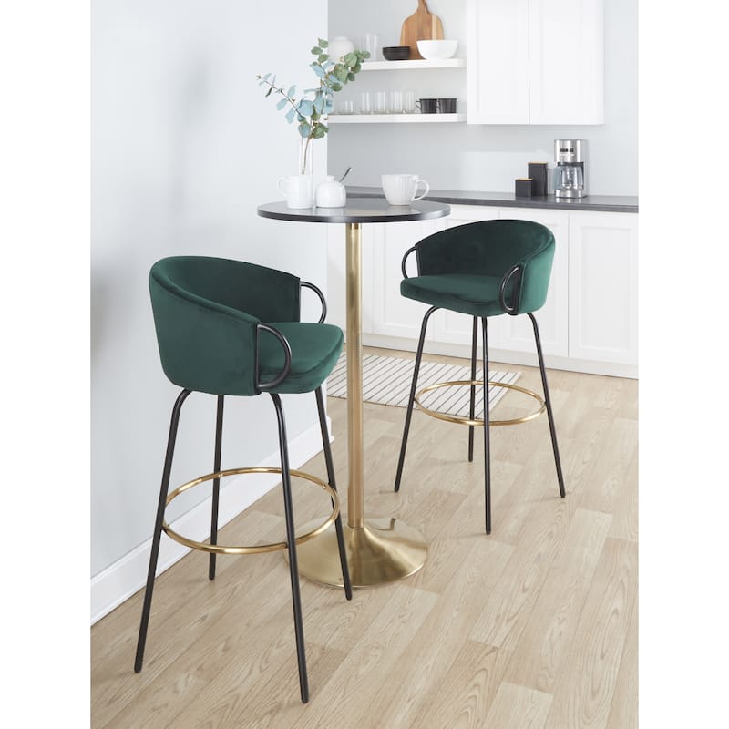 Silver Orchid Battista 30" Fixed-Height Bar Stool with Black Metal Legs & Round Footrest (Set of 2)