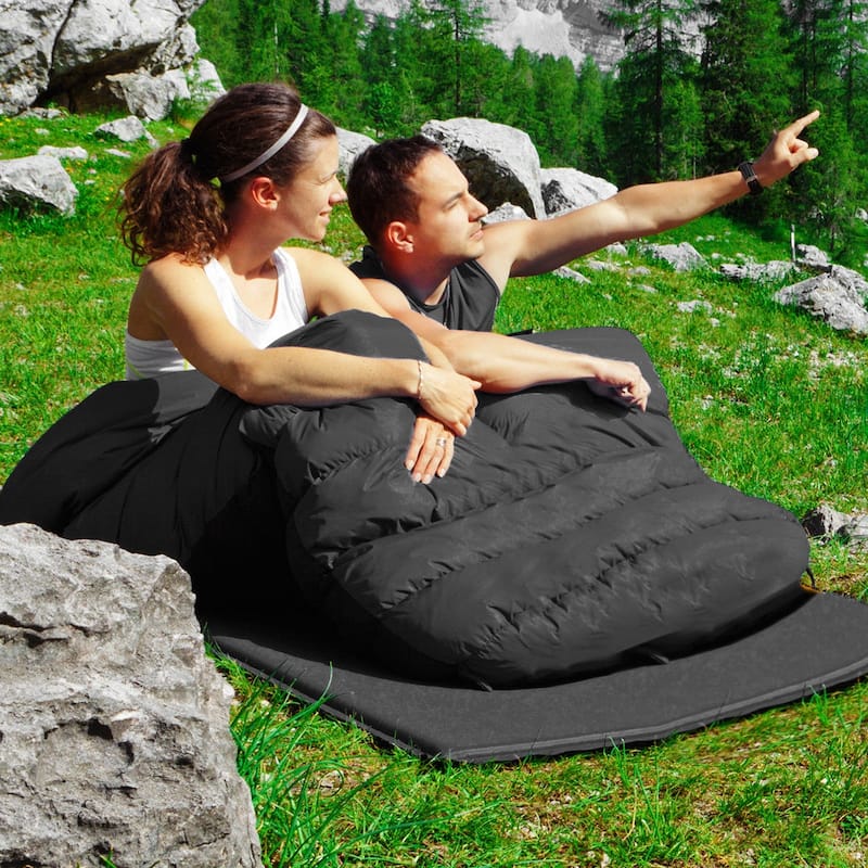 Goplus Double 2 Person Sleeping Bag Waterproof w/ 2 Pillows Camping - Queen - Black