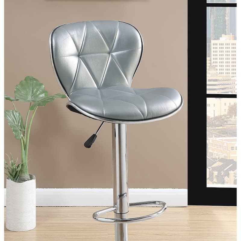 Silver / Grey Faux Leather PVC Stool Counter Height Chairs Set of 2 Adjustable Height bar Stools Chrome Base.