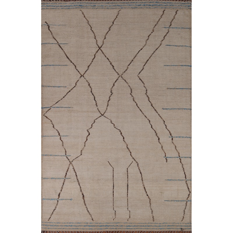 Earth Tone Moroccan Modern Rug Hand-Knotted Contemporary Wool Carpet - 7'9"x 11'8"