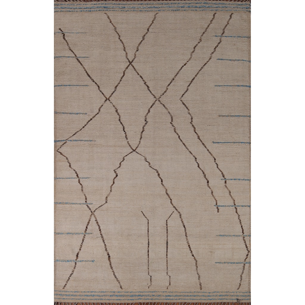 Earth Tone Moroccan Modern Rug Hand-Knotted Contemporary Wool Carpet - 7'9"x 11'8"