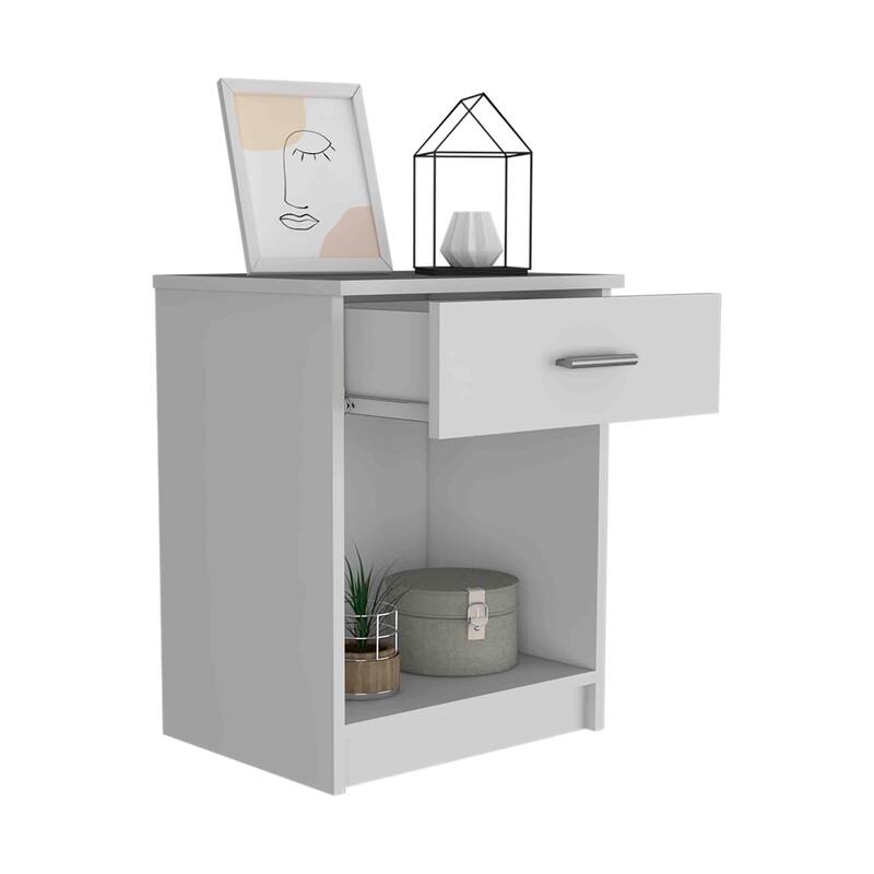 Compact Black End Table/Nightstand - One Drawer, Open Shelf, and Superior Top