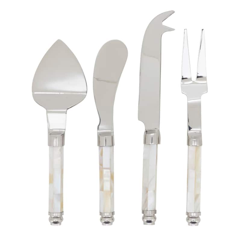 Mother of Pearl Handle Cheese Knife Set - Stainless Steel Entertaining Knives with Gift Box - 4 Piece