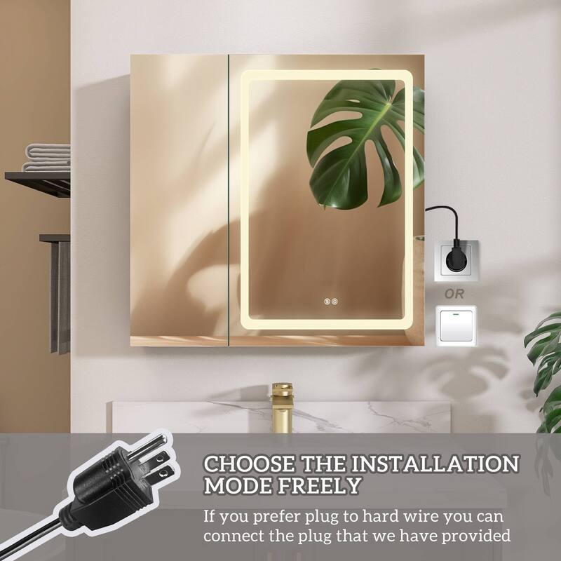 ZEAFIVE LED Black Bathroom Medicine Cabinet Surface Mount Defog Medicine Cabinet 3 Lights Dimmable