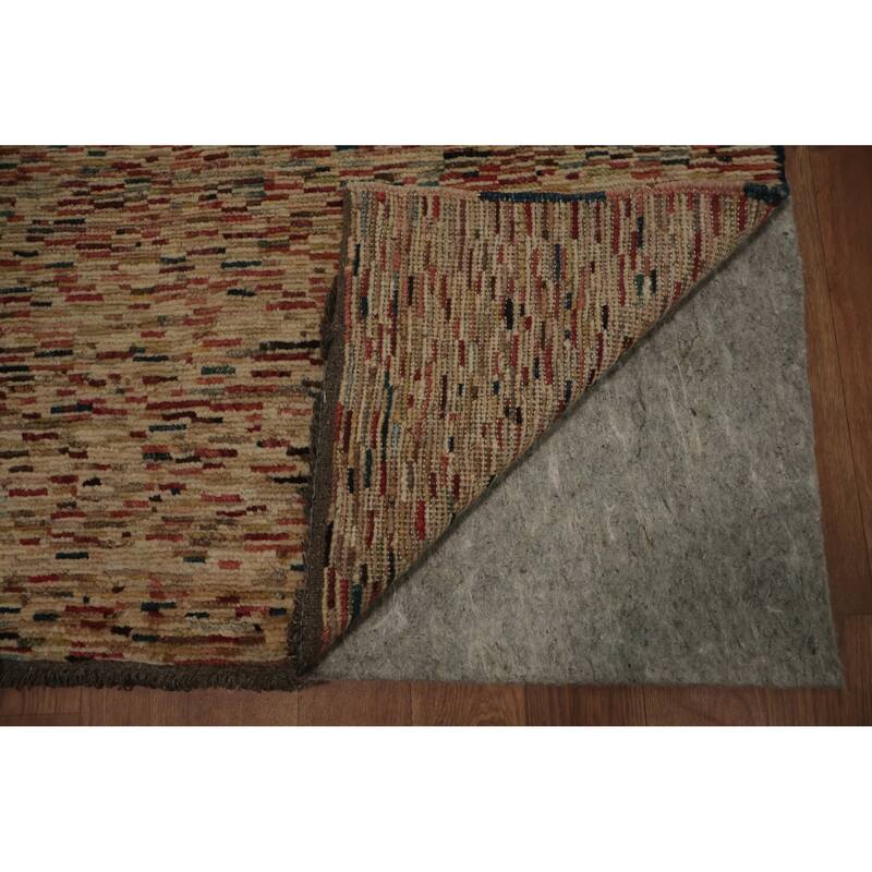 Hand Knotted Oriental 100% Wool Carpet Modern Contemporary Beige & Ivories Gabbeh Runner Rug - 9' 0'' X 2' 11''