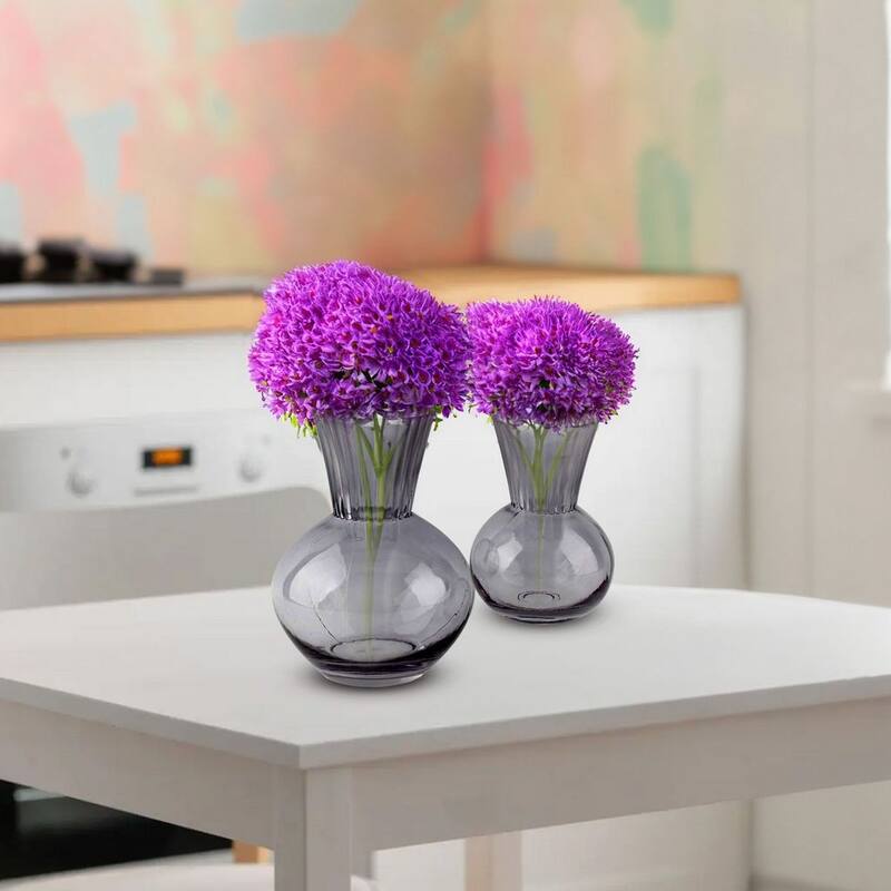 Smoky Gray Glass Set of 2 Modern Tulip Shaped Decorative Table Vases