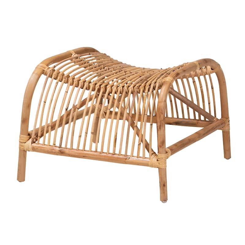 Lamaria Modern Bohmenian Natural Brown Antique Rattan Footstool - Natural Brown