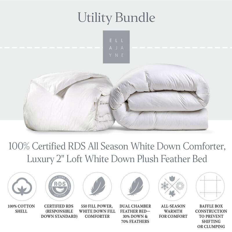 Ella Jayne 2Piece Bundle 100 RDS Comforter and 2" Loft White Goose Down Feather Bed On Sale