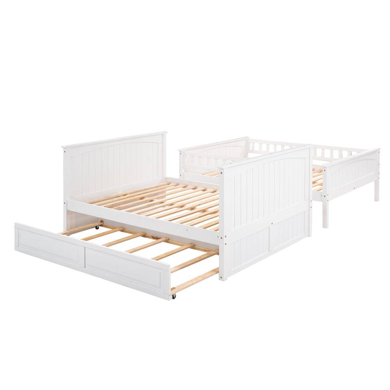 Full Over Full Bunk Bed with Twin Trundle, Pine Wood Construction, Brushed Gray Finish