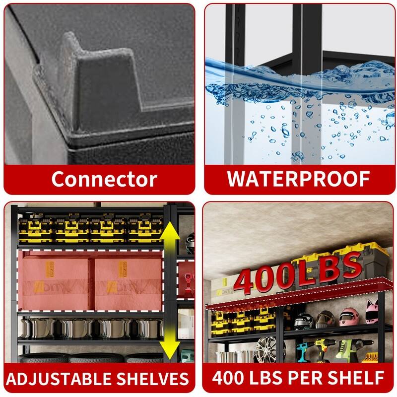 5-Tier Adjustable Heavy Duty Metal Storage Shelves, Black, 72/78"H