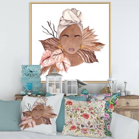 Designart 'African American Woman, Dried Flowers, Leaves I' Glam Framed Canvas Wall Art Print