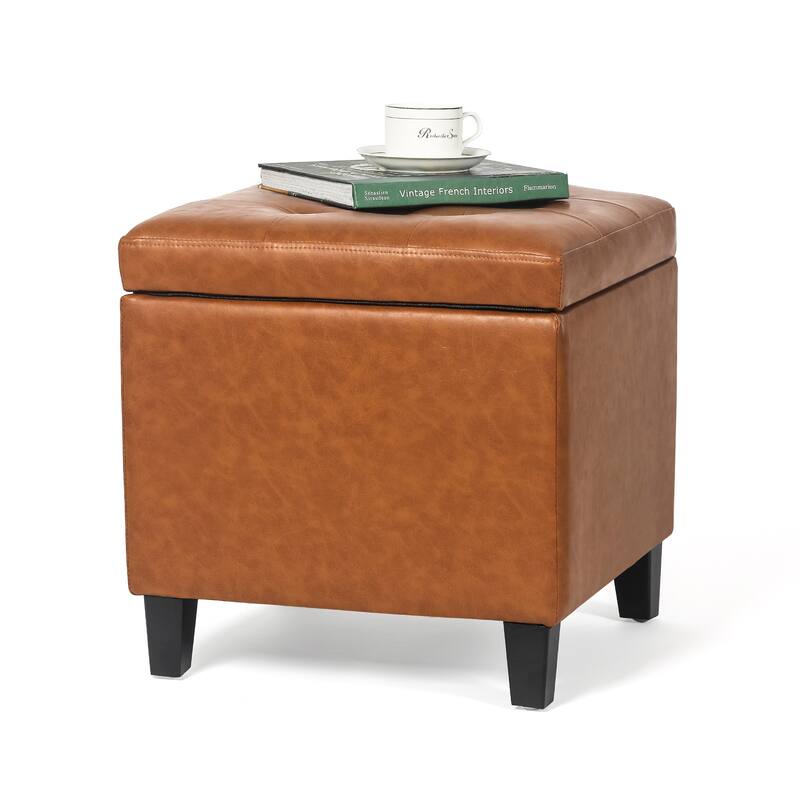 Adeco Bonded Leather Square Tufted Cubic Cube Storage Ottomans