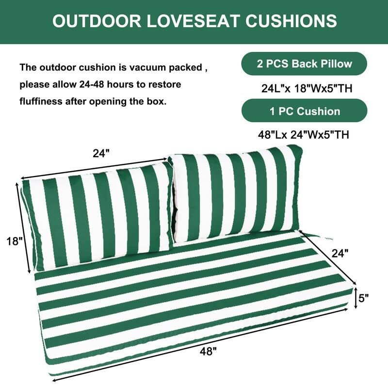 Outdoor Loveseat Cushion Set (Set of 1 Seats,48x24in, 2 Backs,24x18in )