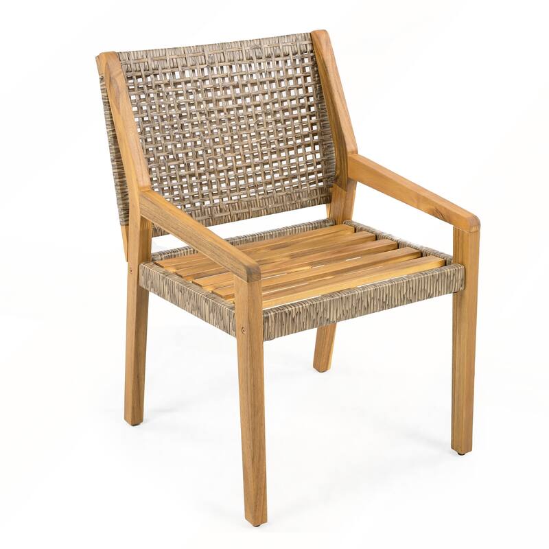 Durable Acacia Wicker Outdoor Dining Chair Set Comfortable Elegant