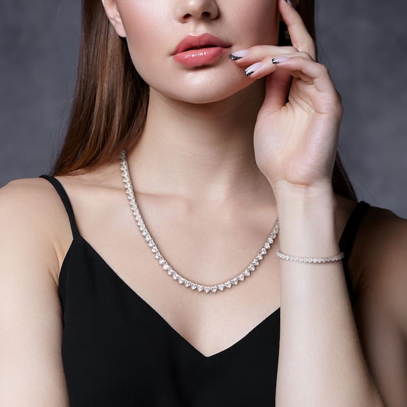 Miadora 41 1/5ct TGW Created White Sapphire Tennis Necklace and Bracelet Sterling Silver-18.5 + 7.5 in