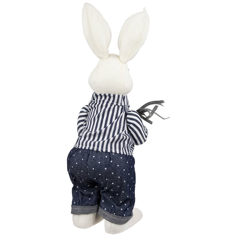 Standing Boy Bunny with Carrot Easter Figure - 19" - Navy Blue