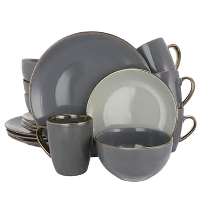 Elama Tahany Grand 16pc Luxurious Stoneware Dinnerware Set in Stone