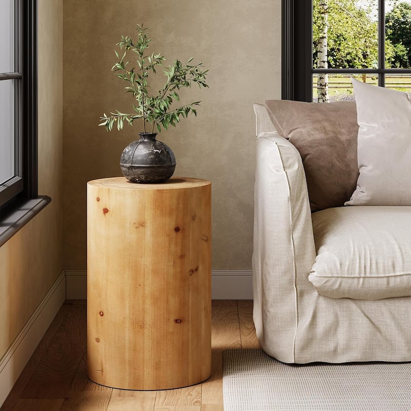 Small Wood Round End/ Side Table, Accent Cocktail Table for Living Room, Bedroom Nightstand