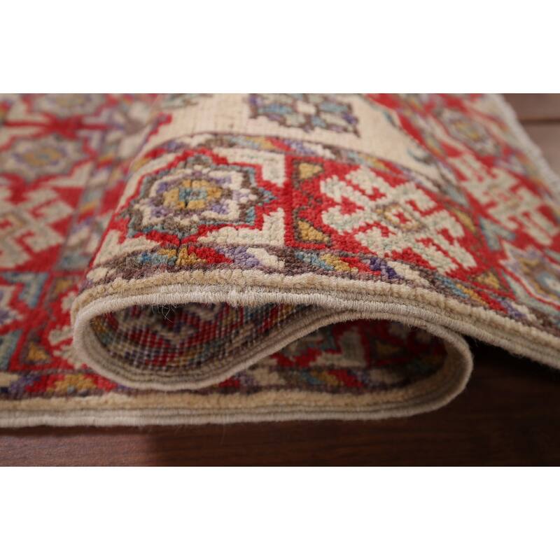 Geometric Kazak Oriental Foyer Rug Handmade Traditional Wool Carpet - 1'10" x 3'2"