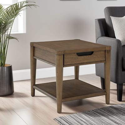 Howie Side End Table, Drawer and Shelf, Rectangular 26 Inch Brown Wood