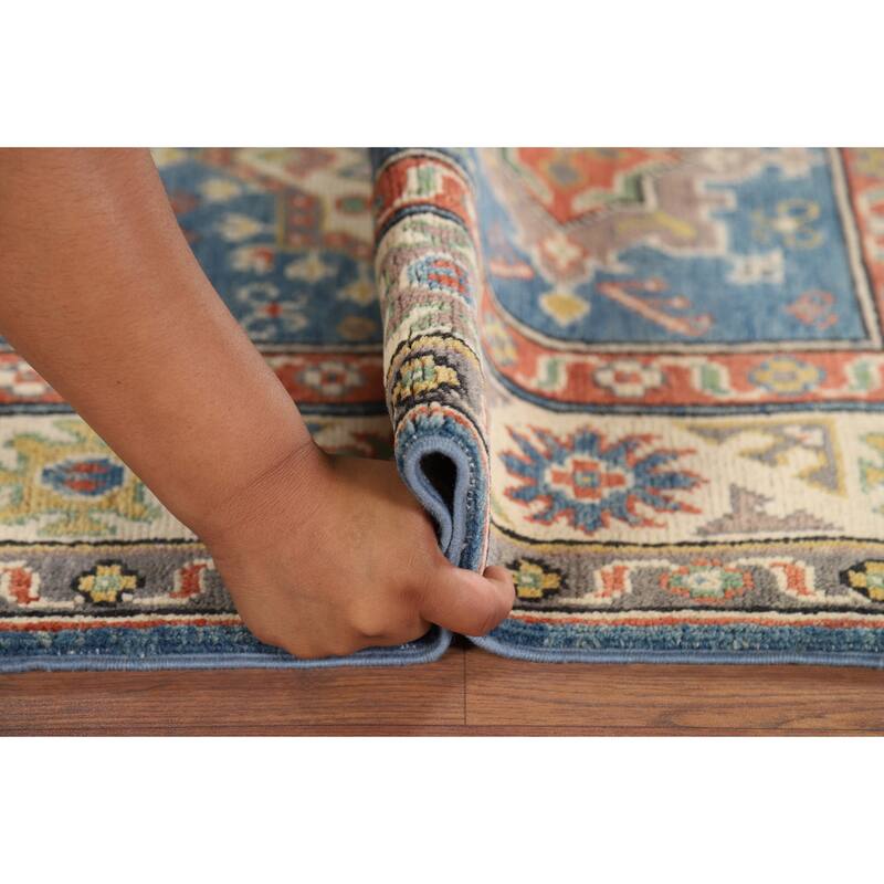 Blue Traditional Kazak Oriental Foyer Rug Hand-Knotted Wool Carpet - 2'8" x 4'3"