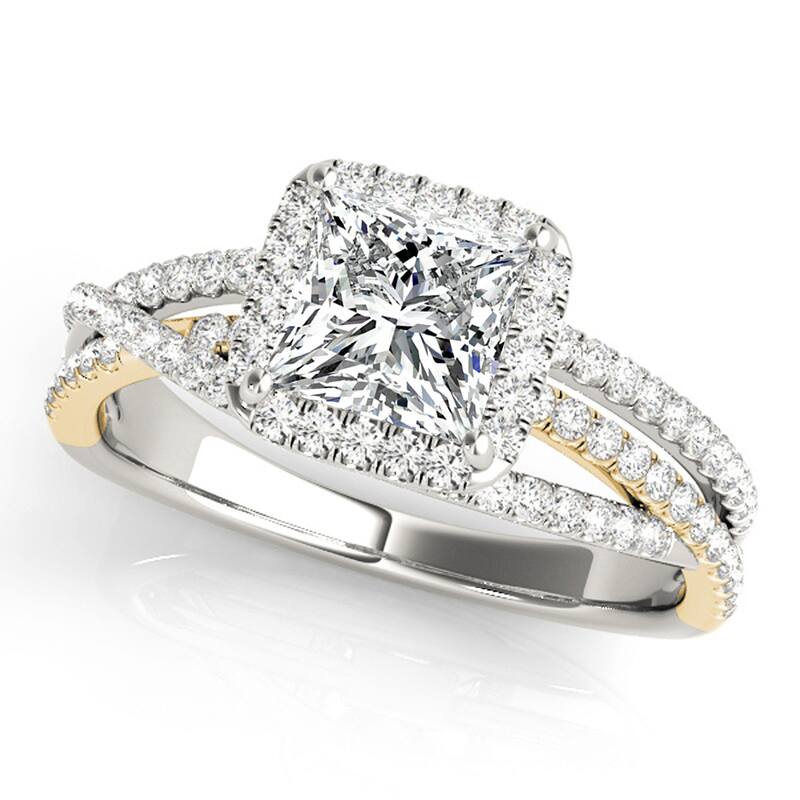Auriya 14k Yellow Gold Lab Grown Princess Diamond Halo Engagement Ring 0.50 to 5.00 ct. tw. (F-G VS) - 5.00 ct. center - 5