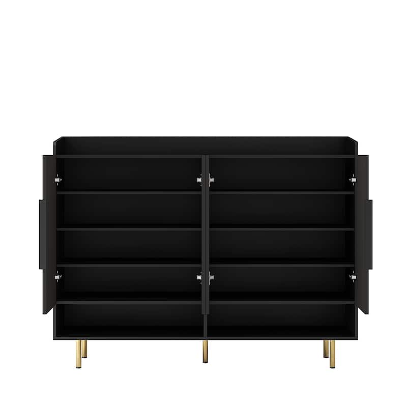 Modern 4-Door Shoe Cabinet, Large Entryway Storage Organizer with Adjustable Shelves in Black