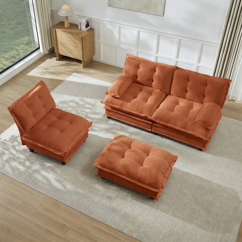 107.8" Chenille Sectional Sofa with Movable Ottoman
