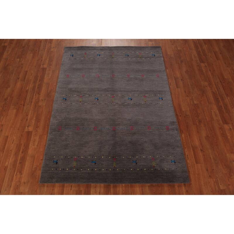 Tribal Charcoal Gabbeh Oriental Rug Handmade Wool Carpet - 4'8"x 6'7"
