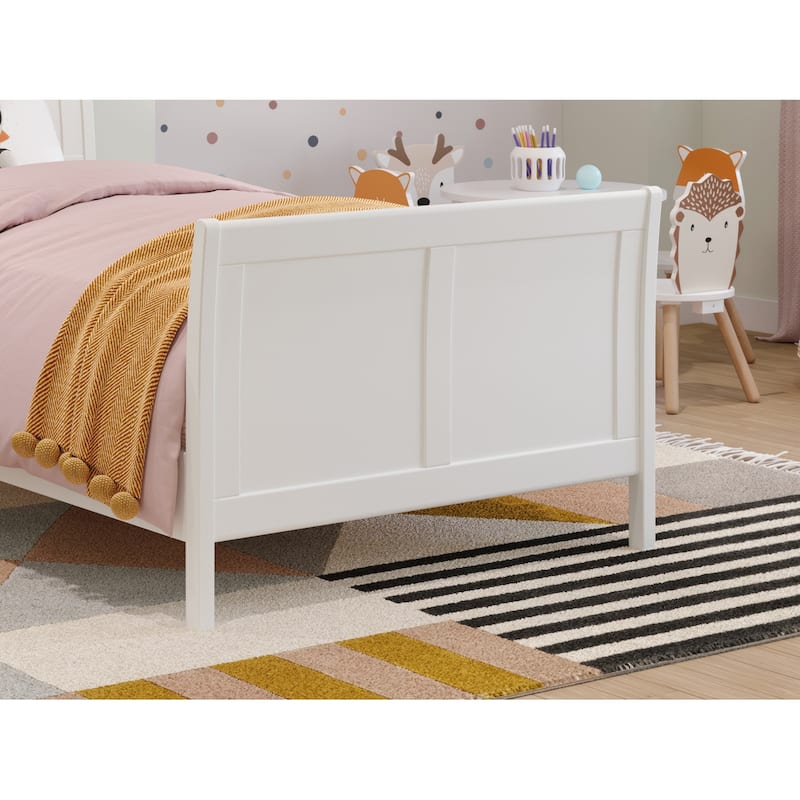 Solid Wood Sleigh Bed Frame Twin Low Profile Platform Bed with Footboard - White Finish