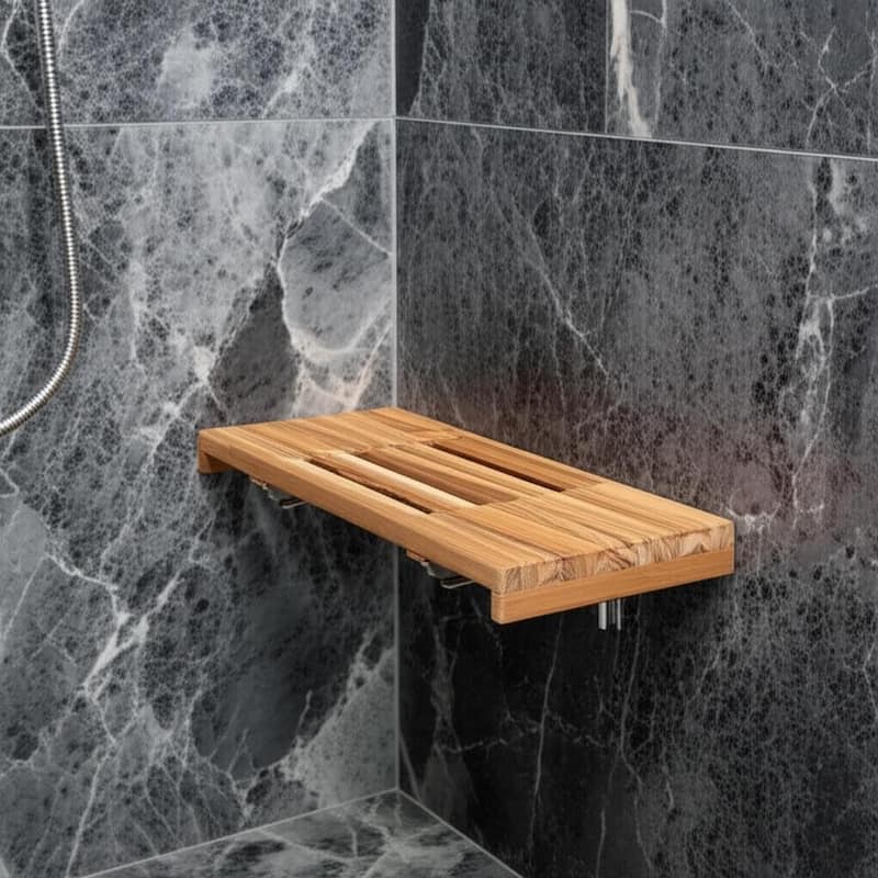 24" Brown Wall Mount Teak Rectangular Shower Bench - Brown