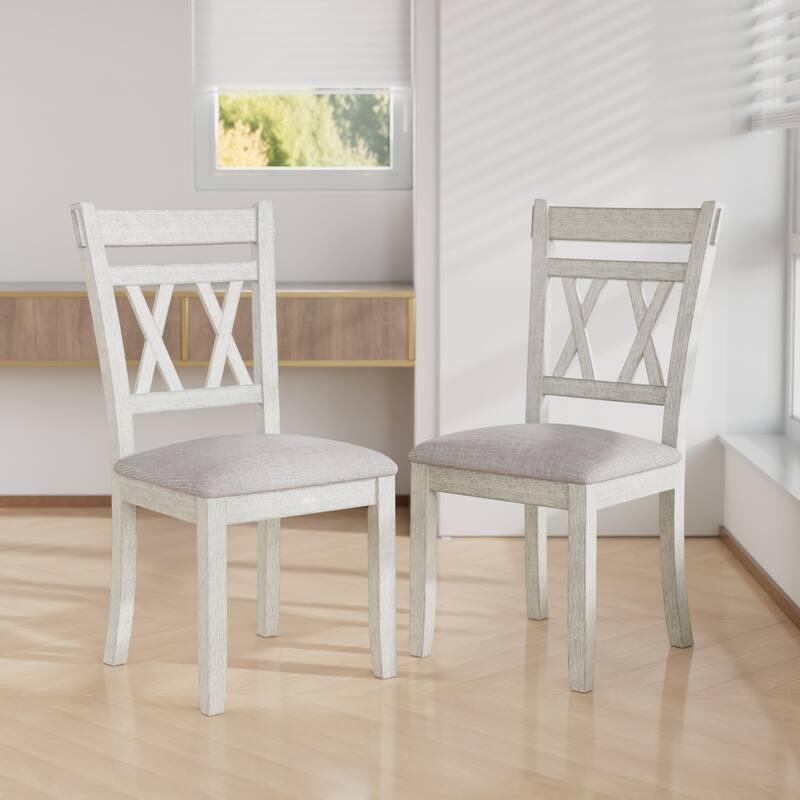 VECELO Solid Wood Dining Chairs with Linen Fabric Seating，Kitchen Chairs Set of 2/4/6