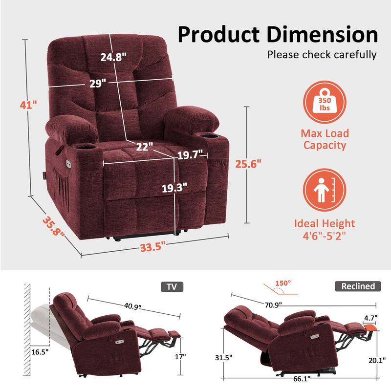 MCombo Power Lift Recliner Chair with Extended Footrest for Elderly People