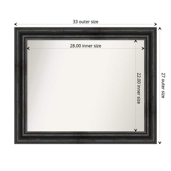 dimension image slide 3 of 5, Non-Beveled Wood Bathroom Wall Mirror - Rustic Pine Black Frame