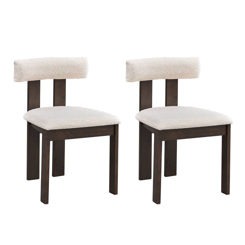 Wooden Dining Chairs Set of 2, Boucle Upholstered Kitchen Side Chairs, Open Back Kitchen Chairs with Rubber Wood Frame