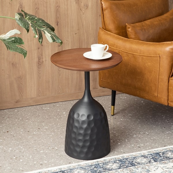 slide 2 of 17, Glitzhome 22.25"H Metal Wine Bottle Shaped Accent Table With Wooden Top