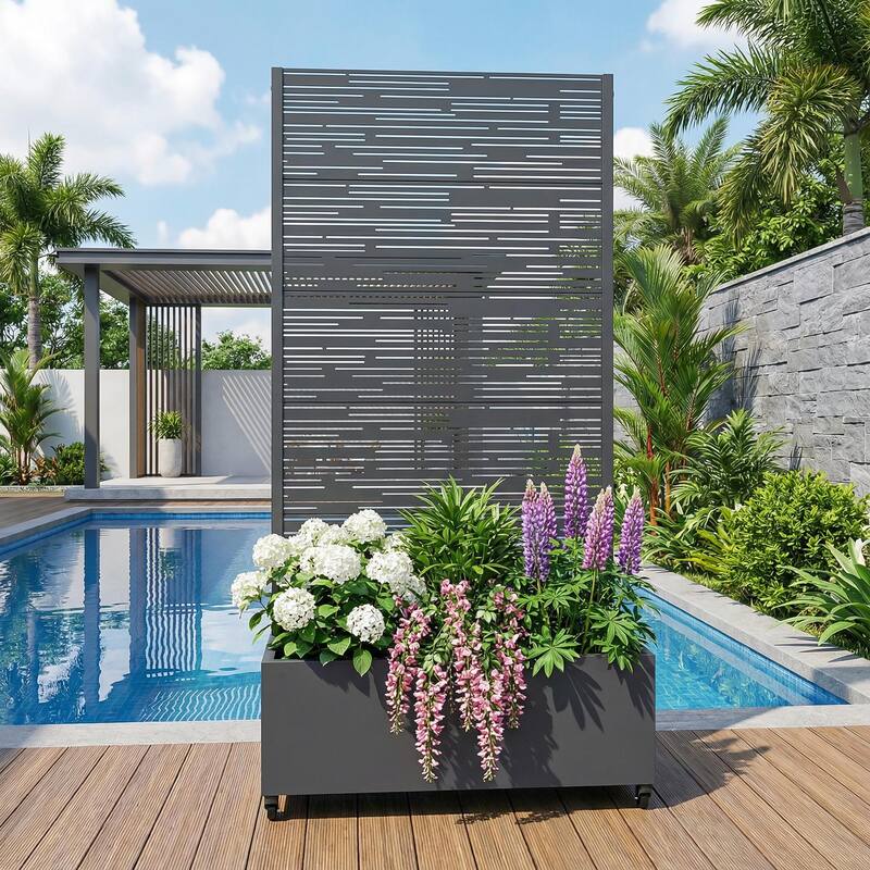 Raised Garden Bed Planter with Trellis Movable Planter Box with Lockable Wheels