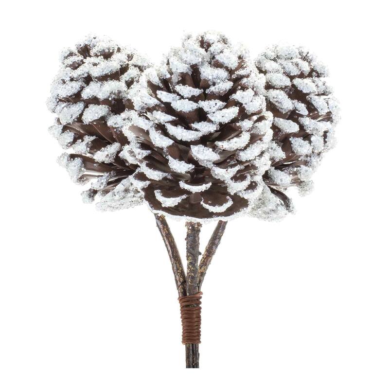 Flocked Pinecone Artificial Christmas Bundles 11" Brown White Set of 6