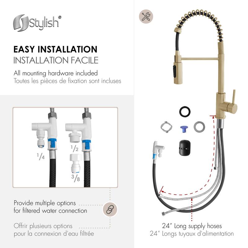 Milano Pull-Down Kitchen Faucet with water filter. Stainless Steel Gold.