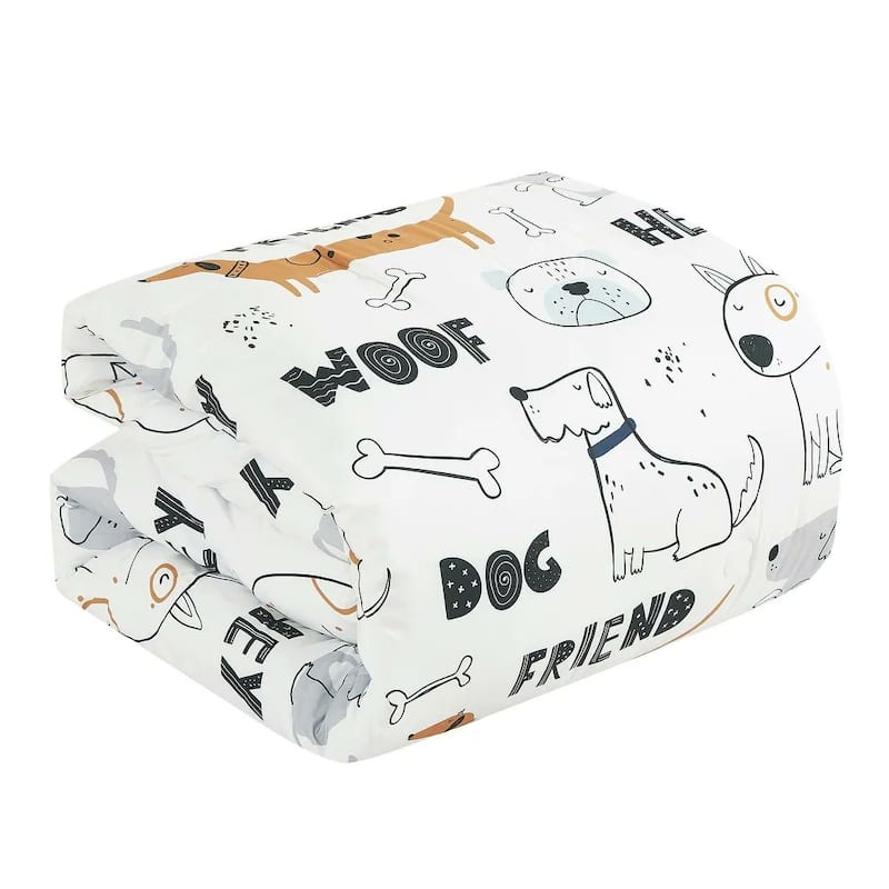 White Dog Prints Reversible Kids Quilt Coverlet Bedspread Bedding Set