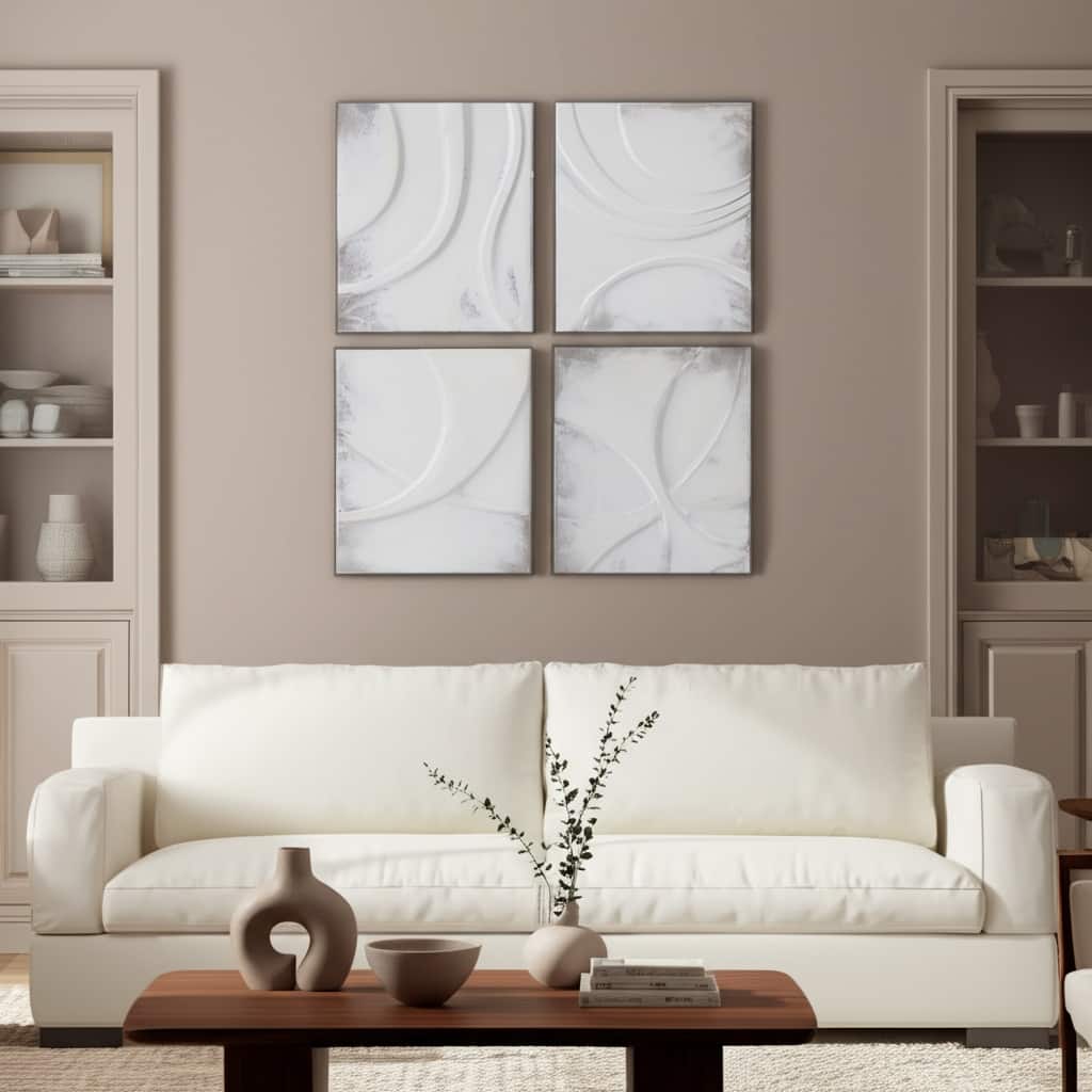 Canvas Art Wood Frame Abstract Textured Design (Set of 4) - 32" Ivory