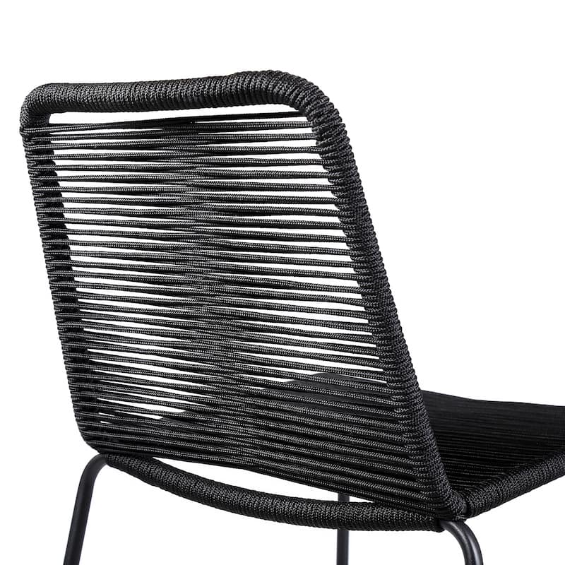 Shasta Black Steel and Rope Indoor Outdoor Bar Height Stackable Patio Bar Stools - Set of 2 - Bar Height