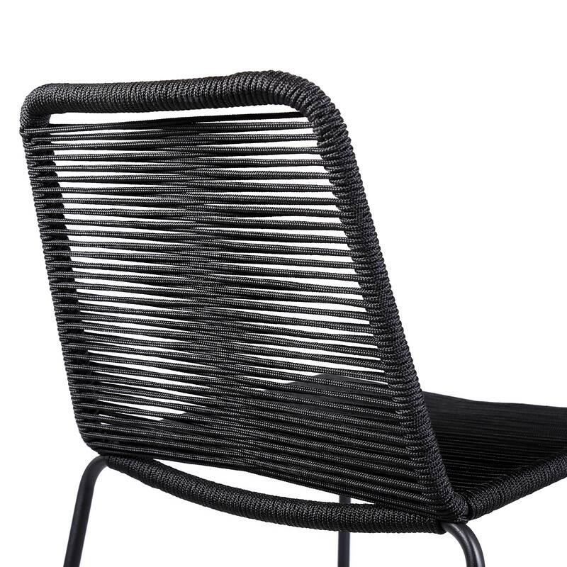 Shasta Black Metal and Rope Indoor Outdoor Patio Counter Height Chairs - Set of 2 - Counter Height