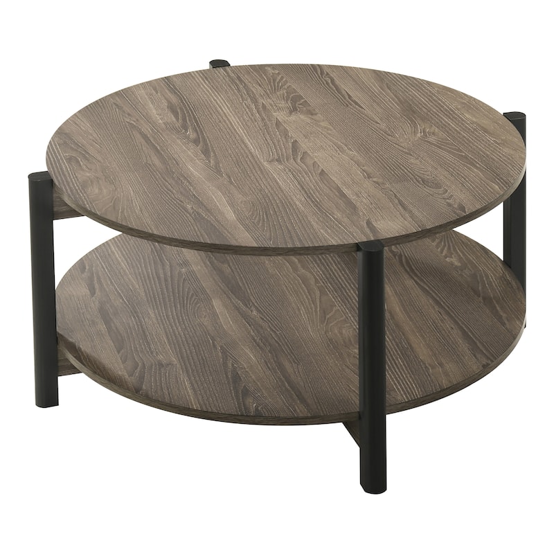Furniture of America Rovion Round Wood Coffee Table with Open Bottom Shelf