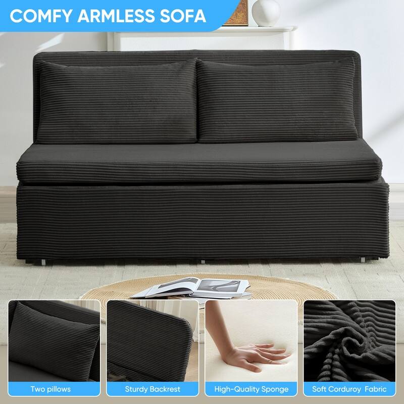 Mixoy Corduroy Fabric Queen Size/Twin Size Sofa Bed, 2-in-1 Modern Pull Out Sleeper Sofa Bed
