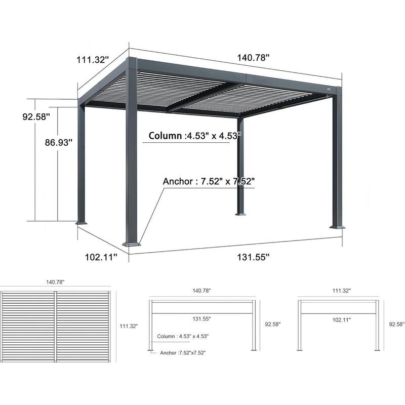 PURPLE LEAF Solar Louvered Pergola with LED String Lights Aluminum Outdoor Pergola with Adjustable Roof for Patio Garden