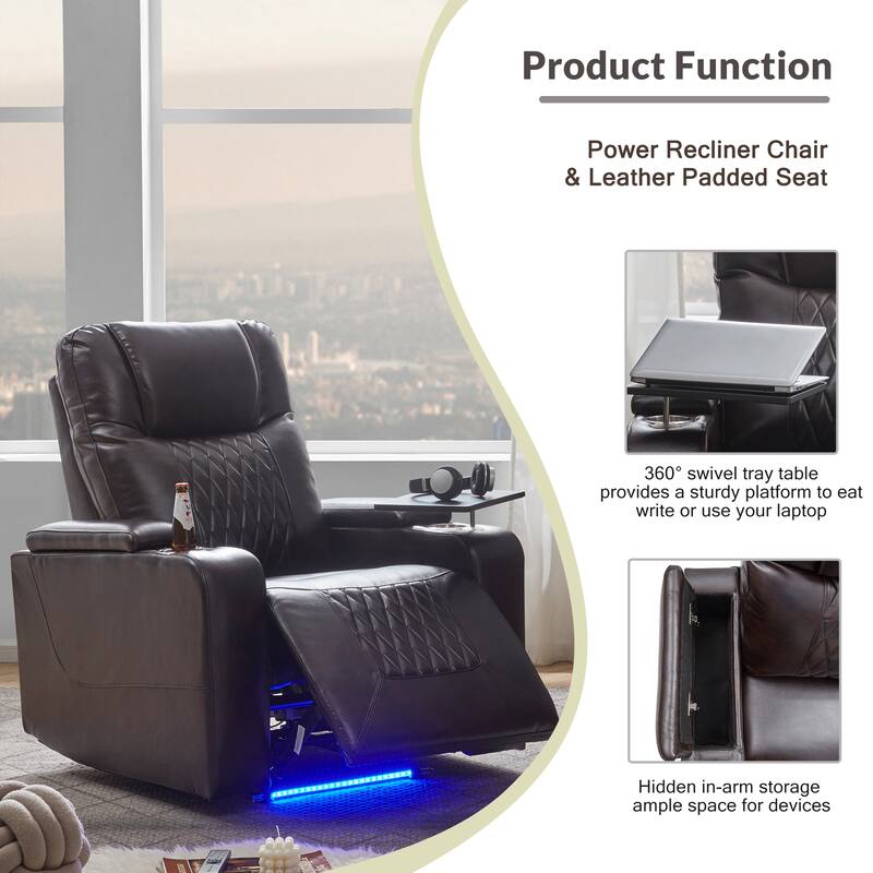 Nestfair Power Motion Recliner with 2 Cup Holders and 360° Swivel Tray Table