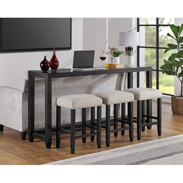 slide 2 of 22, Cordero Wood Glass Top 72-Inch Wide Counter Height Console Bar Table and 3 Stools Set