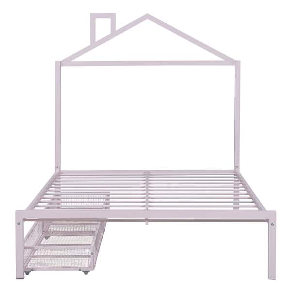 slide 2 of 15, Metal Full Size Bed Frame w/House-Shaped Headboard & Drawers,Pink Pink - Full