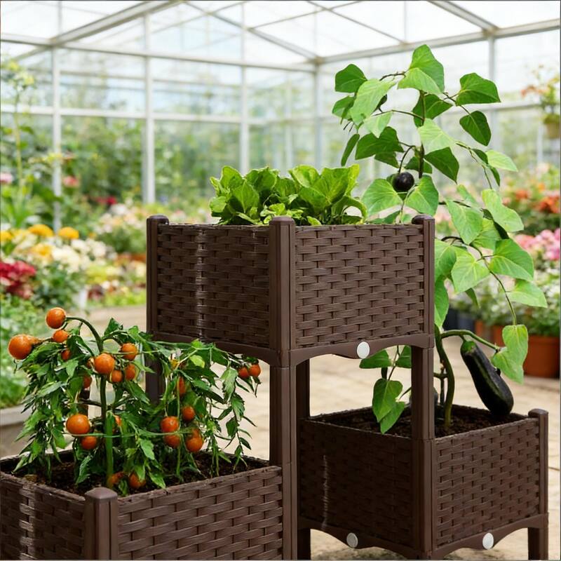 Elevated Garden Planter Boxs with Rattan Design, Self-Watering System